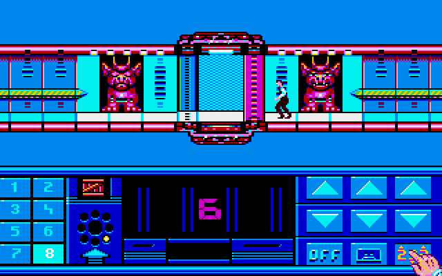 Impossible Mission II Amiga Screenshot: Attempting to unlock the door to the next tower.
