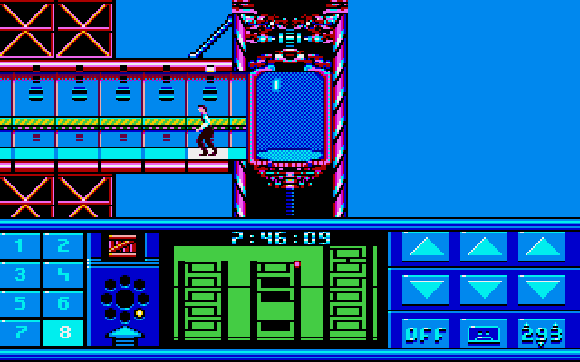 Impossible Mission II Amiga Screenshot: This is as high as the elevator goes in this tower...