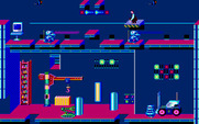 Impossible Mission II for Amiga - When riding a moving platform you may need to duck to avoid getting knocked off.