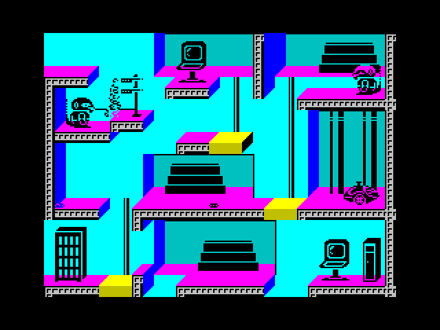 Impossible Mission II ZX Spectrum Screenshot: I was zapped by a robot!
