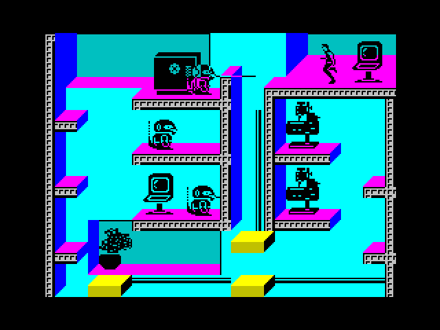 Impossible Mission II ZX Spectrum Screenshot: There are numerous rooms to explore, each with a different layout...