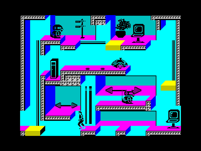 Impossible Mission II ZX Spectrum Screenshot: Exploring a room...