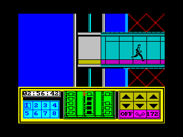 Impossible Mission II ZX Spectrum Screenshot: Use the elevators to reach new rooms...
