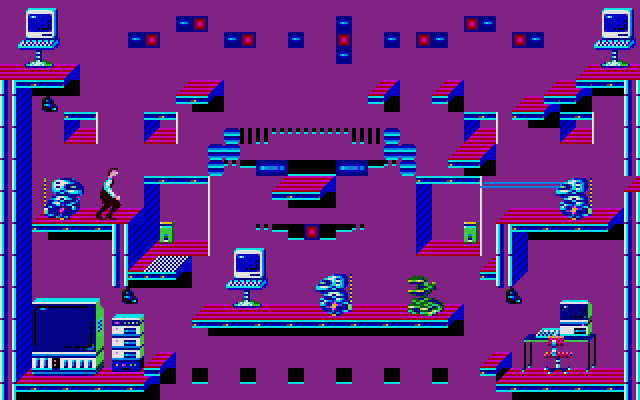 Impossible Mission II Atari ST Screenshot: Watch out for the robot behind you!