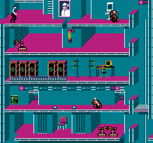 Impossible Mission II NES / Famicom Screenshot: Entering a room; there is a lot to search for here...