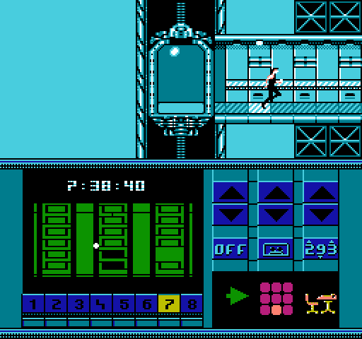 Impossible Mission II NES / Famicom Screenshot: Use elevators to move to different rooms in the tower.