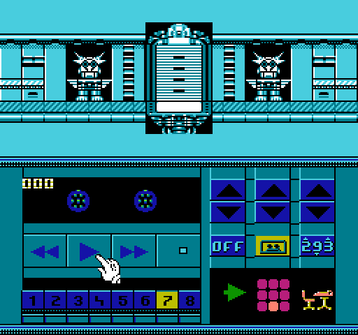Impossible Mission II NES / Famicom Screenshot: Use the tape recorder and other interfaces in the hallways to unlock doors and assemble puzzle pieces.