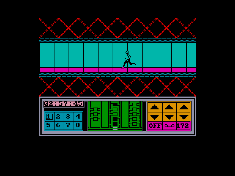 Impossible Mission II Enterprise Screenshot: Running down a corridor...