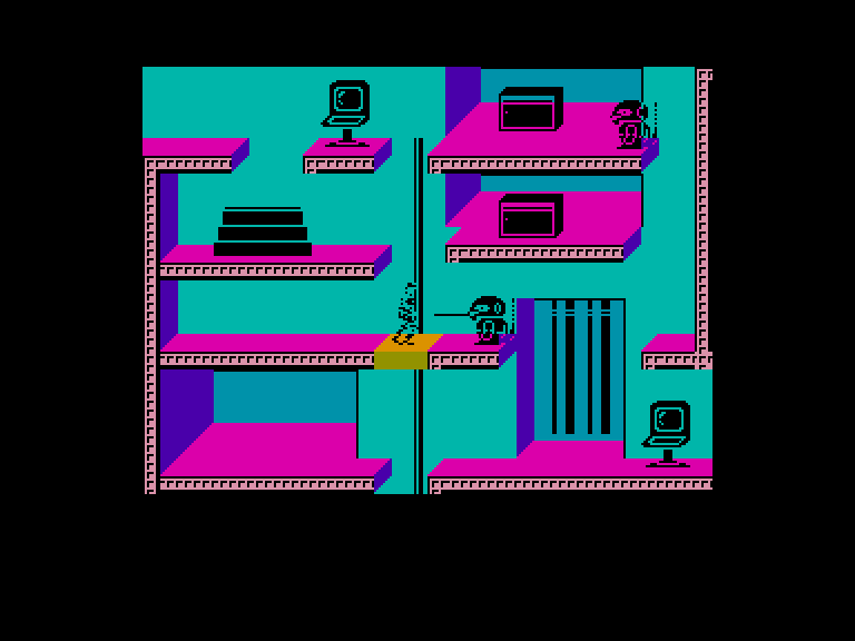 Impossible Mission II Enterprise Screenshot: Zapped by a robot!