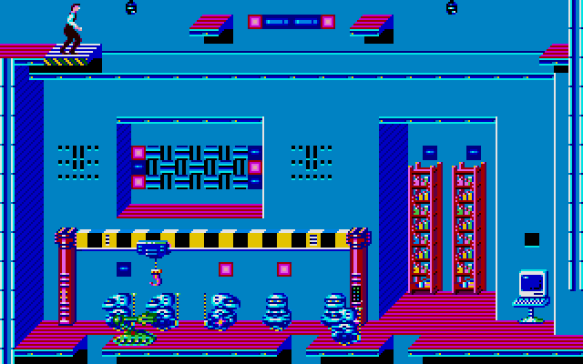 Impossible Mission II IBM PC/Compatibles Screenshot: One of numerous rooms; avoid the deadly robots!