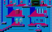 Impossible Mission II for IBM PC/Compatibles - Searching furniture to see if anything valuable is hidden...