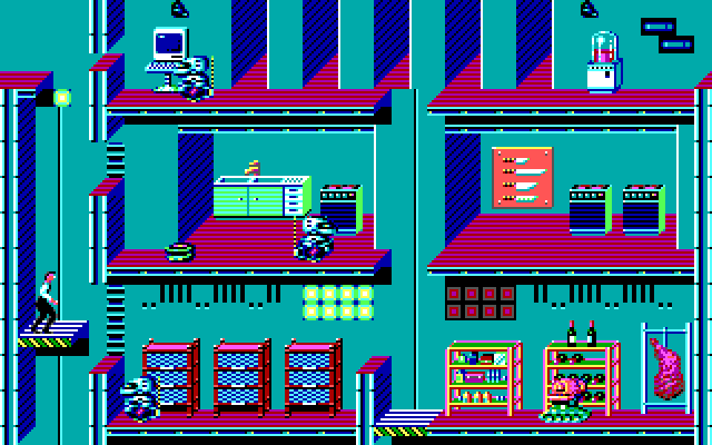 Impossible Mission II IBM PC/Compatibles Screenshot: Riding one of the vertical platforms.