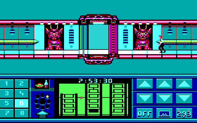 Impossible Mission II IBM PC/Compatibles Screenshot: The entrance to the next tower is currently locked.