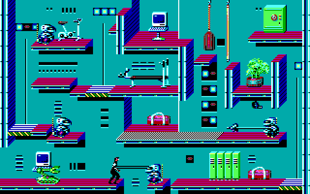 Impossible Mission II IBM PC/Compatibles Screenshot: Zapped by a robot.