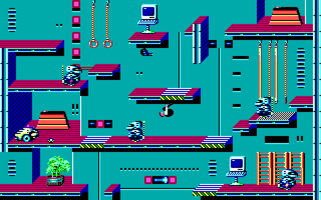 Impossible Mission II IBM PC/Compatibles Screenshot: Leaping over a robot.