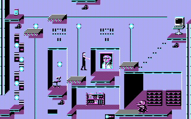 Impossible Mission II IBM PC/Compatibles Screenshot: Falling through the air after a badly timed jump...