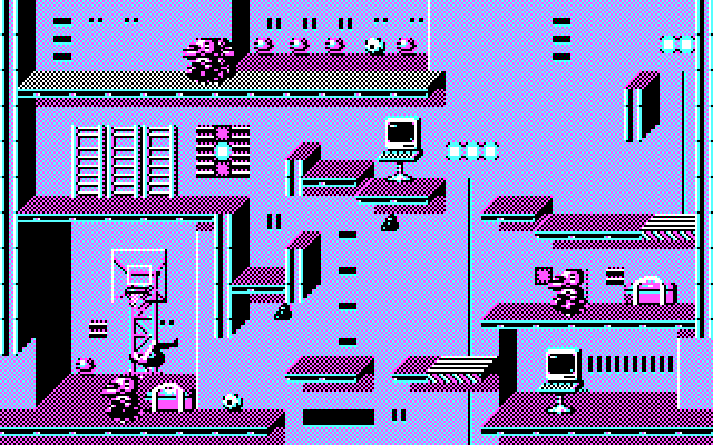 Impossible Mission II IBM PC/Compatibles Screenshot: Jumping over a robot...