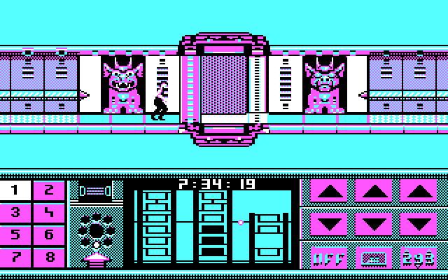 Impossible Mission II IBM PC/Compatibles Screenshot: The entrance to the next tower is locked...