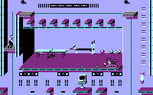 Impossible Mission II IBM PC/Compatibles Screenshot: Riding a vertical platform...