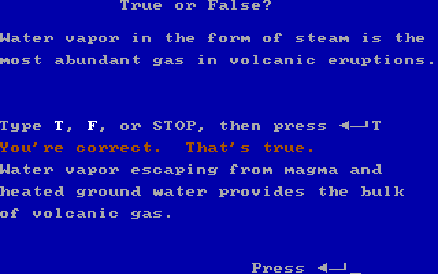 Volcanoes IBM PC/Compatibles Screenshot: A correct answer!