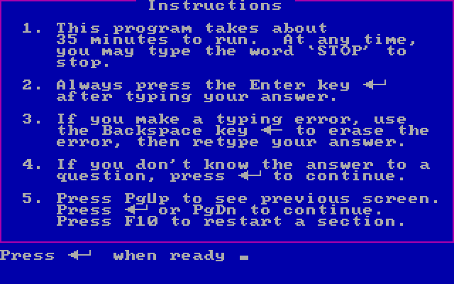 Volcanoes IBM PC/Compatibles Screenshot: Instructions for the next section.