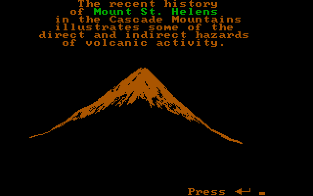 Volcanoes IBM PC/Compatibles Screenshot: About Mount St. Helens.