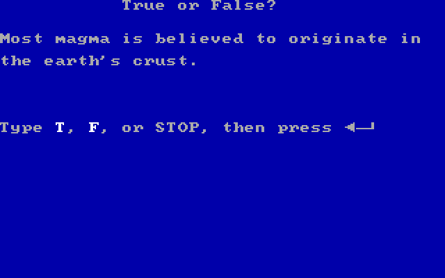 Volcanoes IBM PC/Compatibles Screenshot: Is this question true or false?