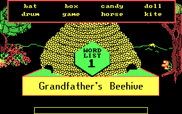 Bouncy Bee Learns Words IBM PC/Compatibles Screenshot: Grandfather's Beehive title screen.