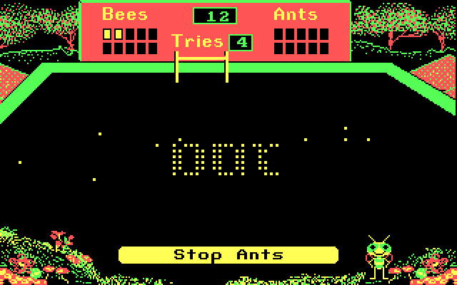 Bouncy Bee Learns Words IBM PC/Compatibles Screenshot: Only a few ants need to move into place until the word is fully revealed...