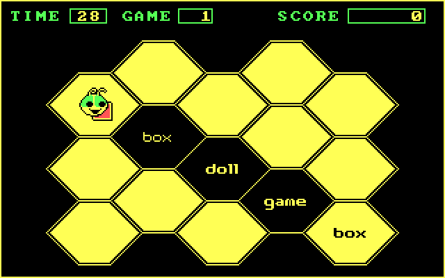 Bouncy Bee Learns Words IBM PC/Compatibles Screenshot: Game start; looking for the word 'Box'...