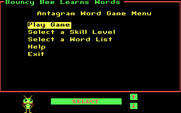 Bouncy Bee Learns Words for IBM PC/Compatibles - Antagram game menu.