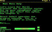 Bouncy Bee Learns Words for IBM PC/Compatibles - The main menu help screen.