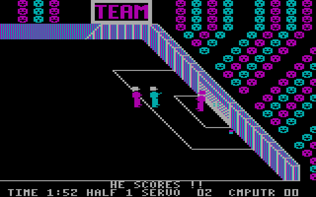 Five-a-Side Soccer IBM PC/Compatibles Screenshot: Computer player has the ball...