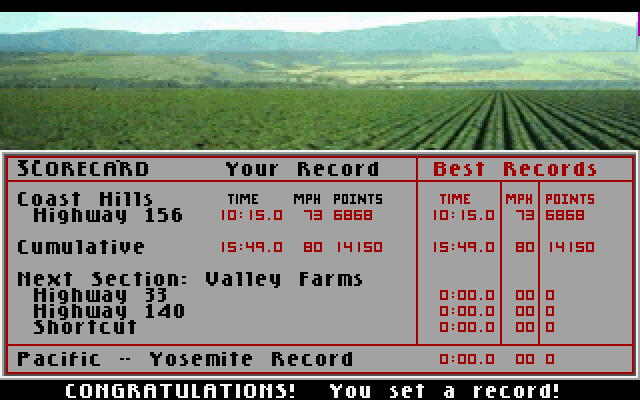 Test Drive III: The Passion IBM PC/Compatibles Screenshot: A new record!