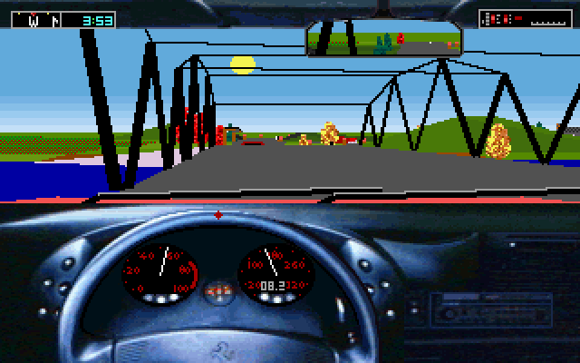 Test Drive III: The Passion IBM PC/Compatibles Screenshot: Crossing a bridge.
