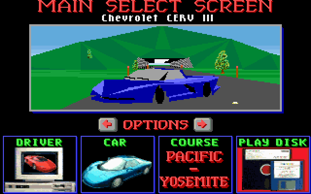 Test Drive III: The Passion IBM PC/Compatibles Screenshot: The main menu.
