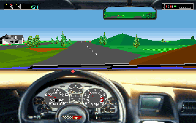 Test Drive III: The Passion IBM PC/Compatibles Screenshot: Driving through the country side.