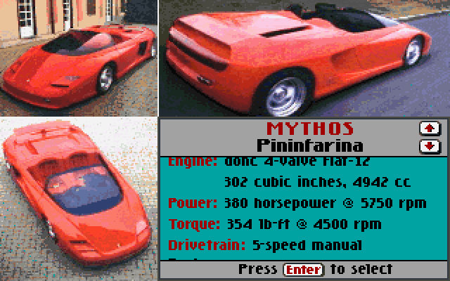 Test Drive III: The Passion IBM PC/Compatibles Screenshot: The Mythos.
