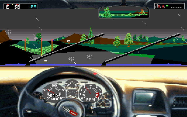 Test Drive III: The Passion IBM PC/Compatibles Screenshot: It's raining out now...