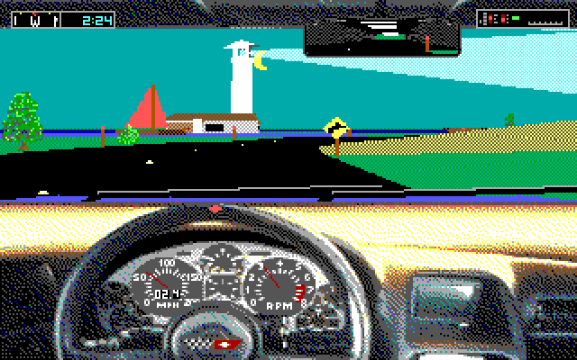 Test Drive III: The Passion IBM PC/Compatibles Screenshot: You may pass by some lighthouses.