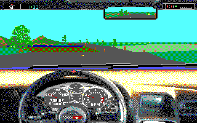 Test Drive III: The Passion IBM PC/Compatibles Screenshot: Driving through the countryside.