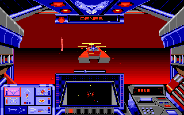Stellar 7 Amiga Screenshot: Head to head with an enemy tank...this might not be wise.