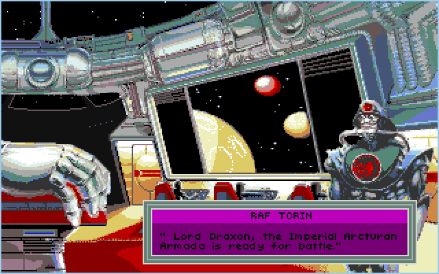 Stellar 7 Amiga Screenshot: Gir Draxon is preparing to attack...
