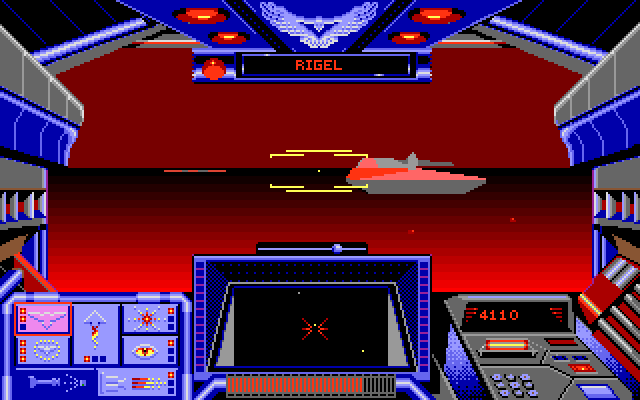 Stellar 7 Amiga Screenshot: The screen turns red when you are cloaked.
