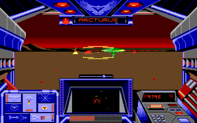 Stellar 7 Amiga Screenshot: Those green probes attack you with lasers...