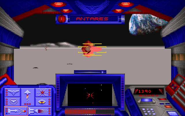 Stellar 7 IBM PC/Compatibles Screenshot: Firing at a laser turret.