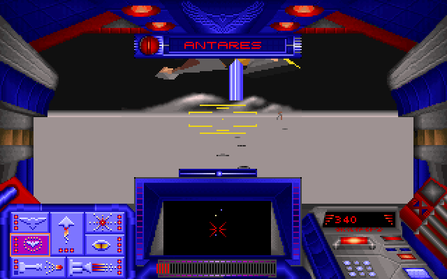 Stellar 7 IBM PC/Compatibles Screenshot: The end of level boss beams down.