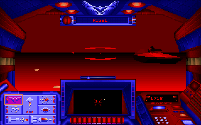 Stellar 7 IBM PC/Compatibles Screenshot: The screen turns red when you are cloaked.