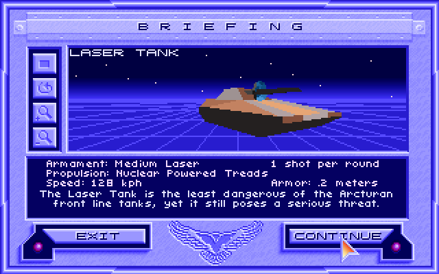 Stellar 7 IBM PC/Compatibles Screenshot: Mission briefing; laser tanks are a little tougher.