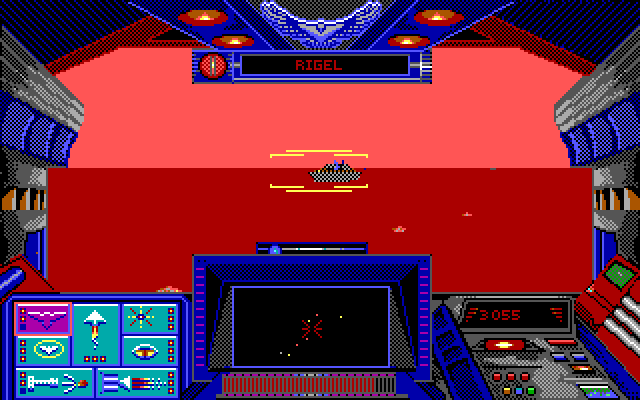 Stellar 7 IBM PC/Compatibles Screenshot: The screen turns red when you are cloaked.